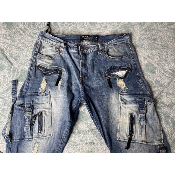 COTE DE NUITS MENS 38X34 Jeans DISTRESSED Zipper Detail Streetwear - Picture 2 of 6